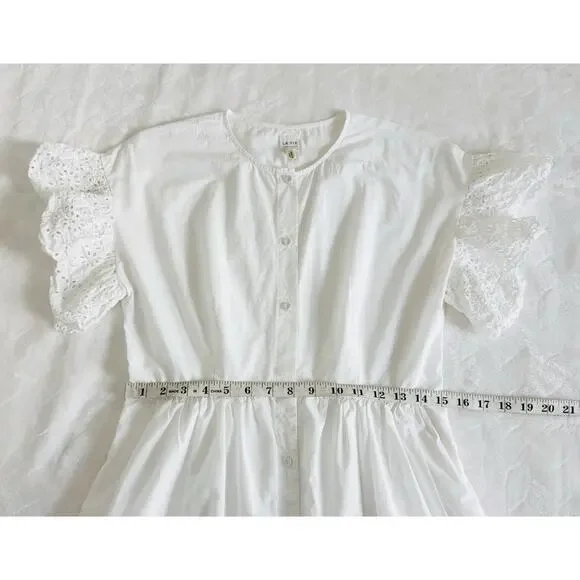 Rebecca Taylor La Vie Women Size S White Cotton Eyelet Scalloped Hem Shirt Dress - Picture 8 of 10